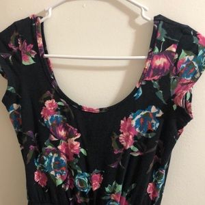 Flare Black Floral Print Mini Dress